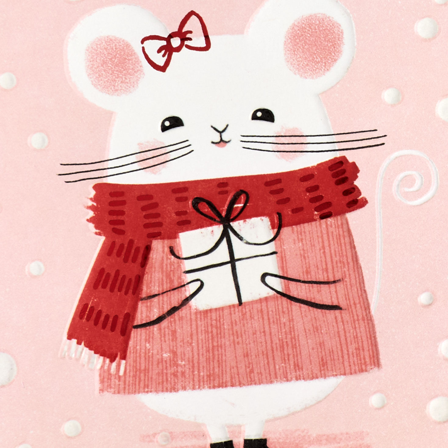 Mouse on Pink Great-Granddaughter Christmas Card Card Front Detail image number 6