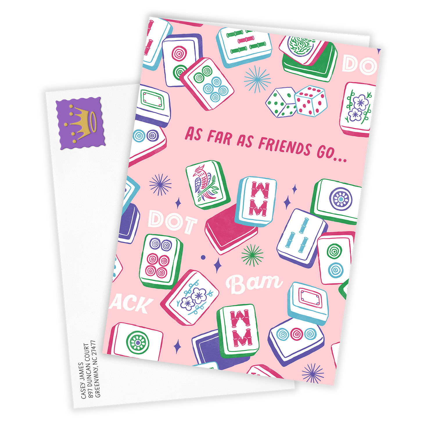 Pink Mahjong Tiles Personalized Friend Card Card Front with Envelope image number 2