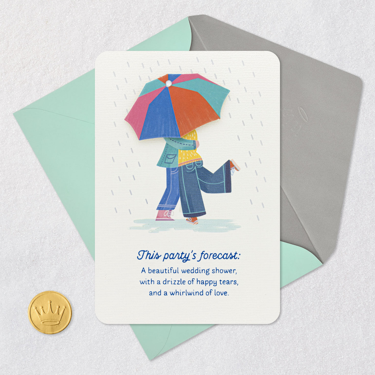 Couple Under Umbrella Wedding Shower Card Card Front with Envelope and Gold Seal image number 5