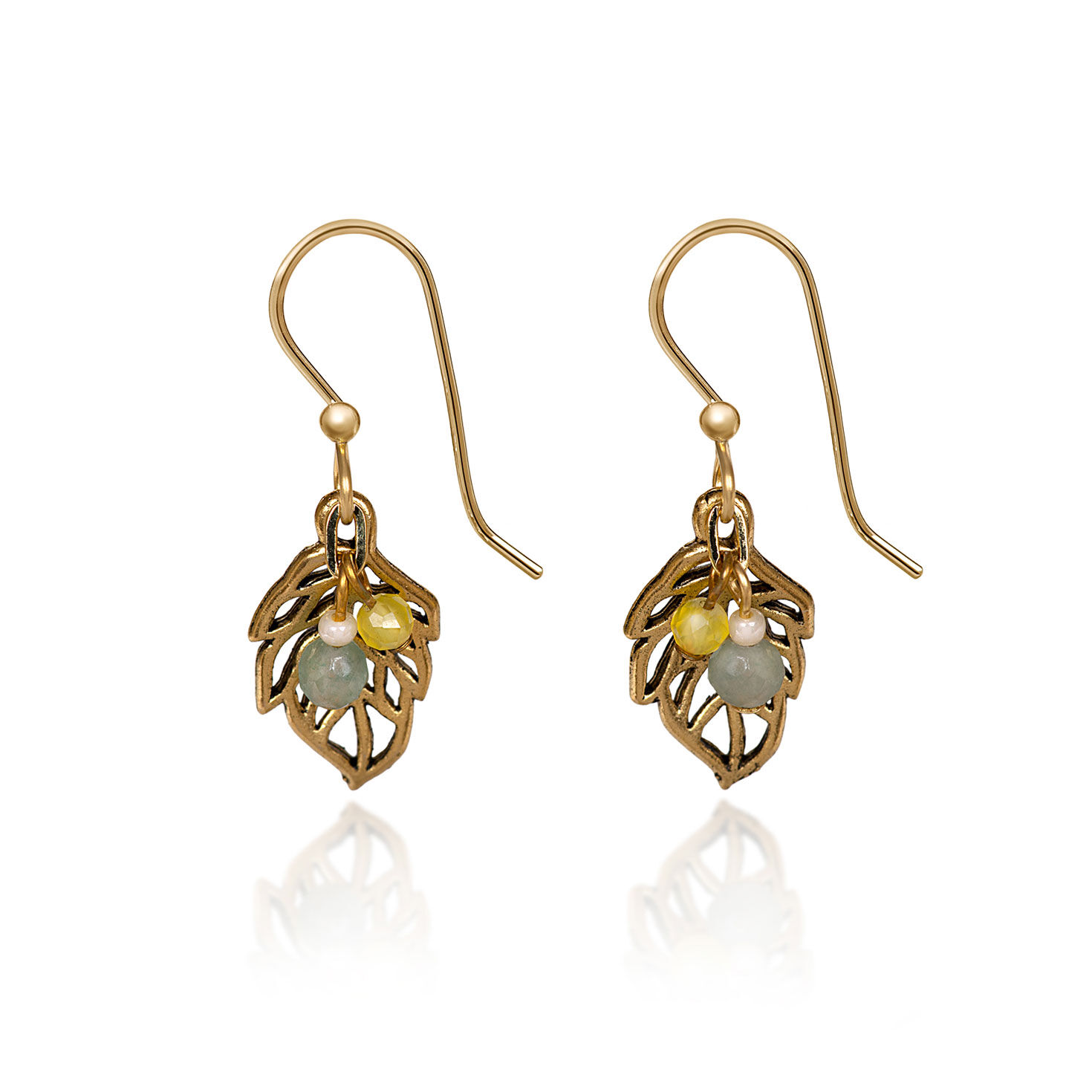 Silver Forest Gold Tone Open Leaf Beaded Metal Drop Earrings Earrings Hallmark
