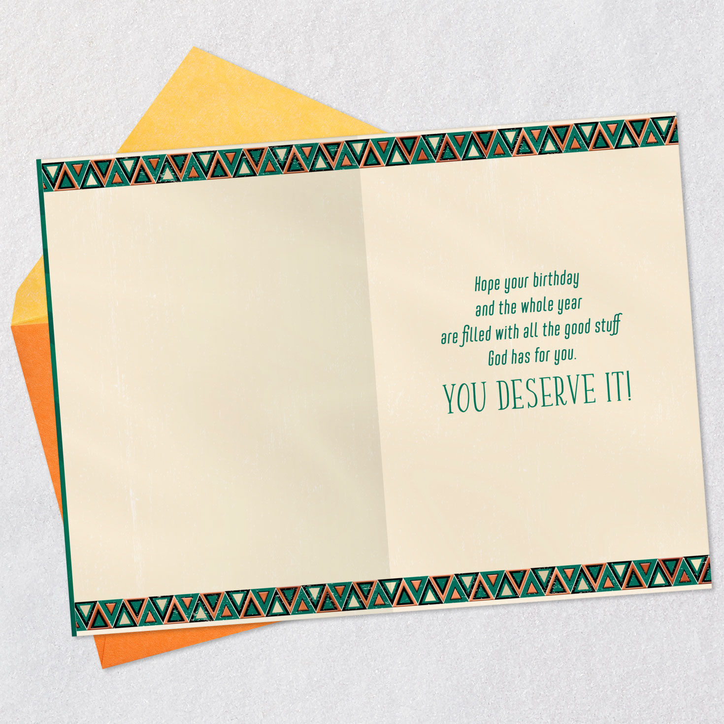 Green and Black Cake Religious Birthday Card Open card with envelope image number 3