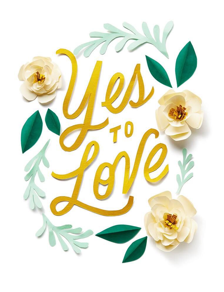 Paper Flowers Yes to Love Wedding Card