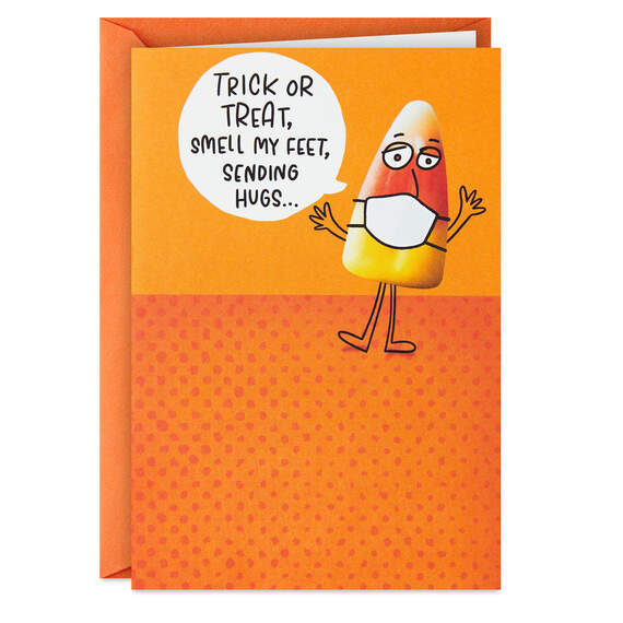 Candy Corn Sending Hugs from Six Feet Away Halloween Card, , large image number 1