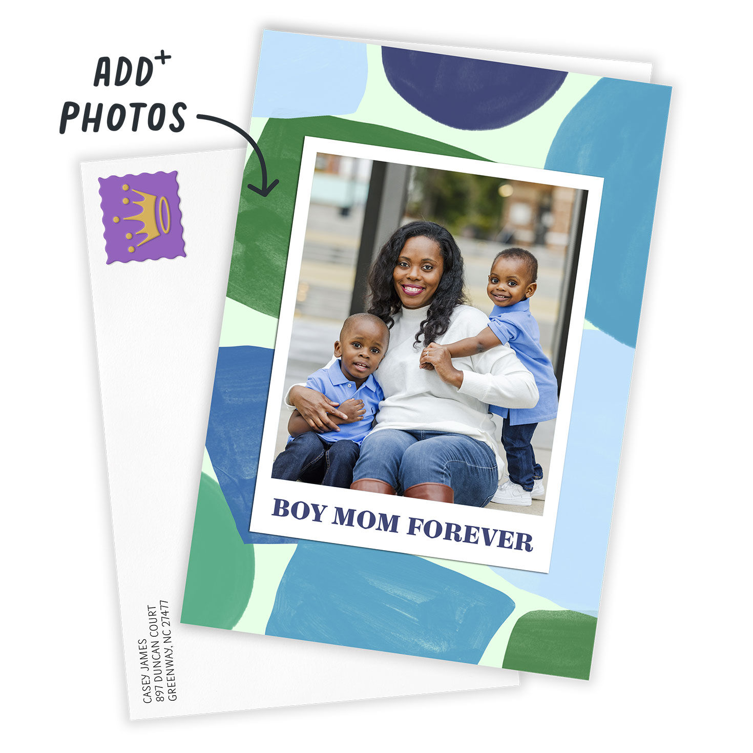 Abstract Blues Personalized Mother's Day Card Card Front with Envelope image number 2