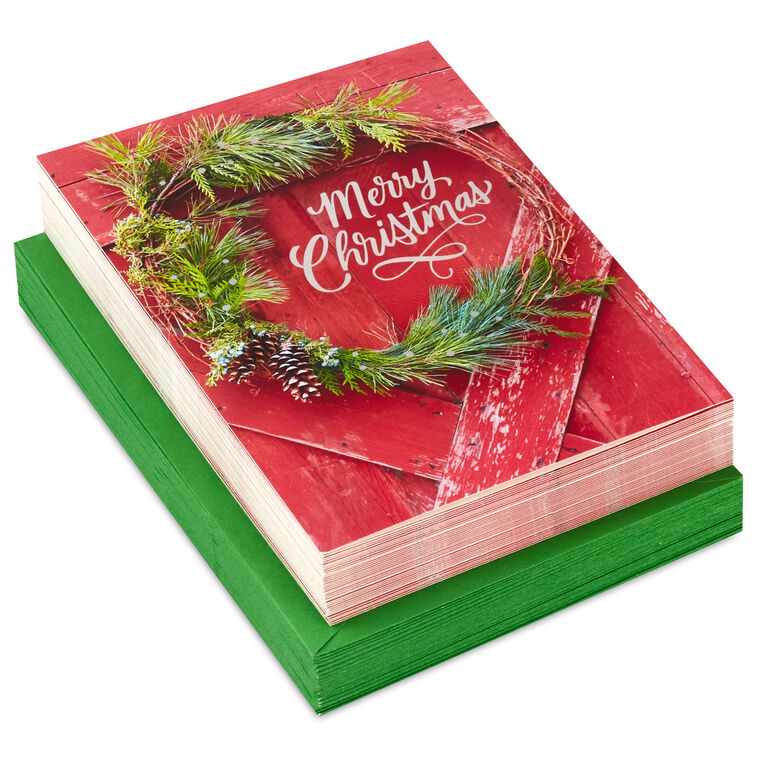 Rustic Red Barn Door Boxed Christmas Cards, Pack of 40