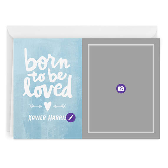Personalized Born to Be Loved Blue New Baby Photo Card, , large image number 6