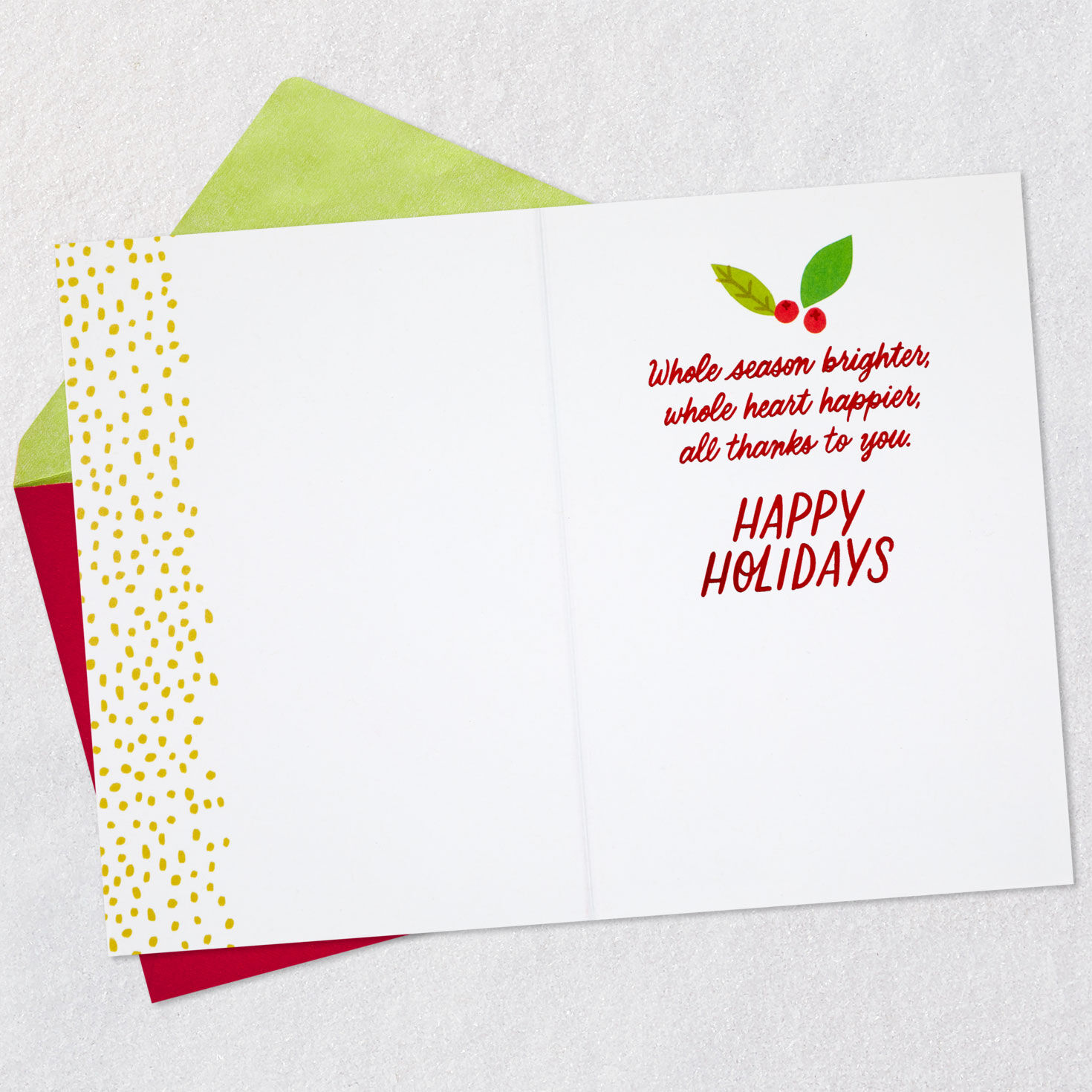 Green Wreath With Foil Christmas Thank You Card Open card with envelope image number 3