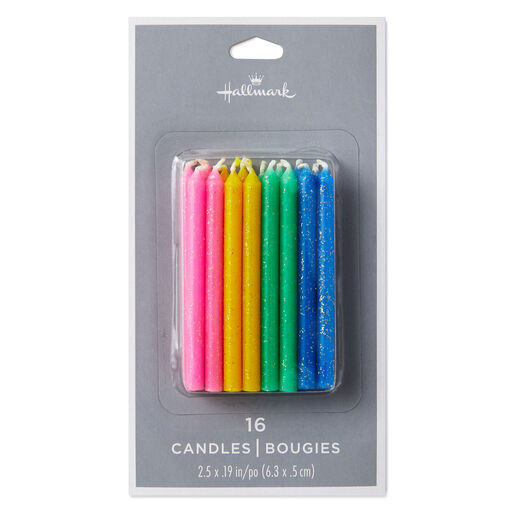 Assorted Color With Glitter Birthday Candles, Set of 16, Multicolor