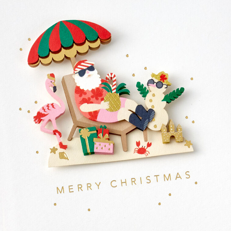 Tropical Santa with Flamingo Christmas Card Card Front Detail image number 4