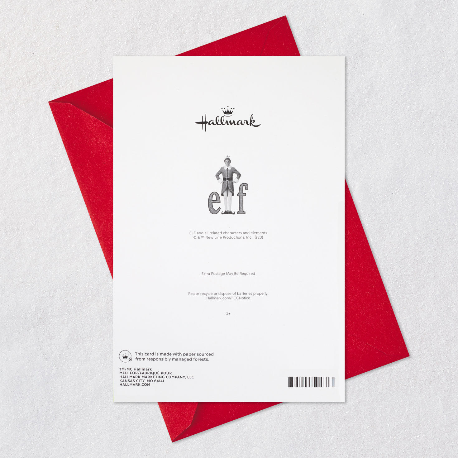 Buddy the Elf Musical Pop-Up Christmas Card for Kids Card Back with Envelope image number 7