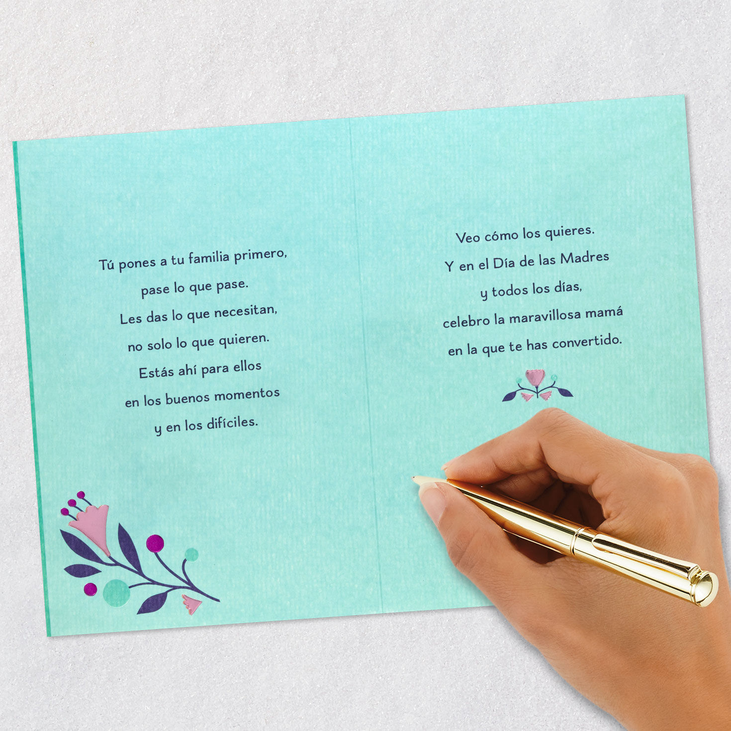 Teal and Navy Spanish Mother's Day Card for Daughter Signing card image number 7