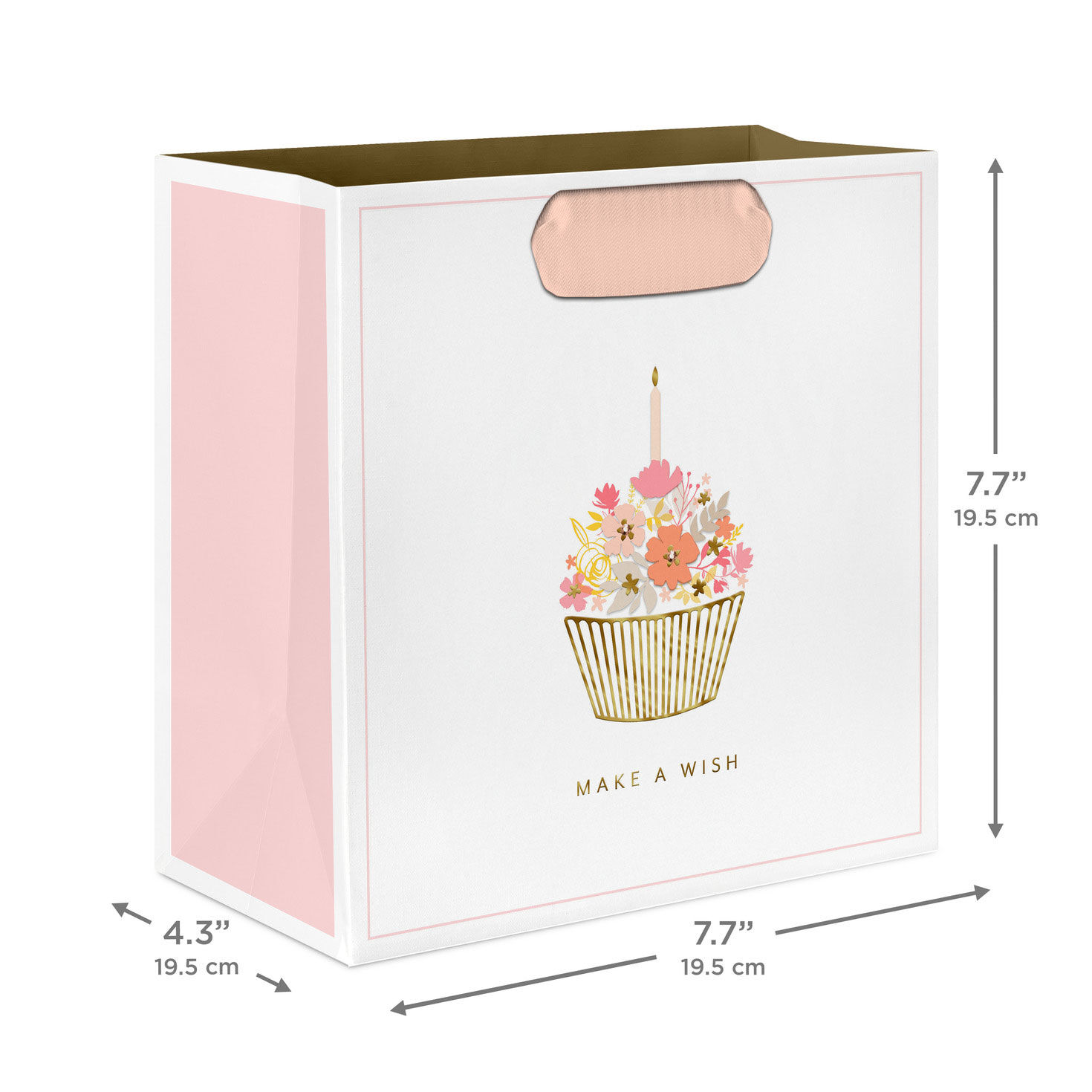 Flower-Topped Cupcake Medium Square Gift Bag measurement image number 3