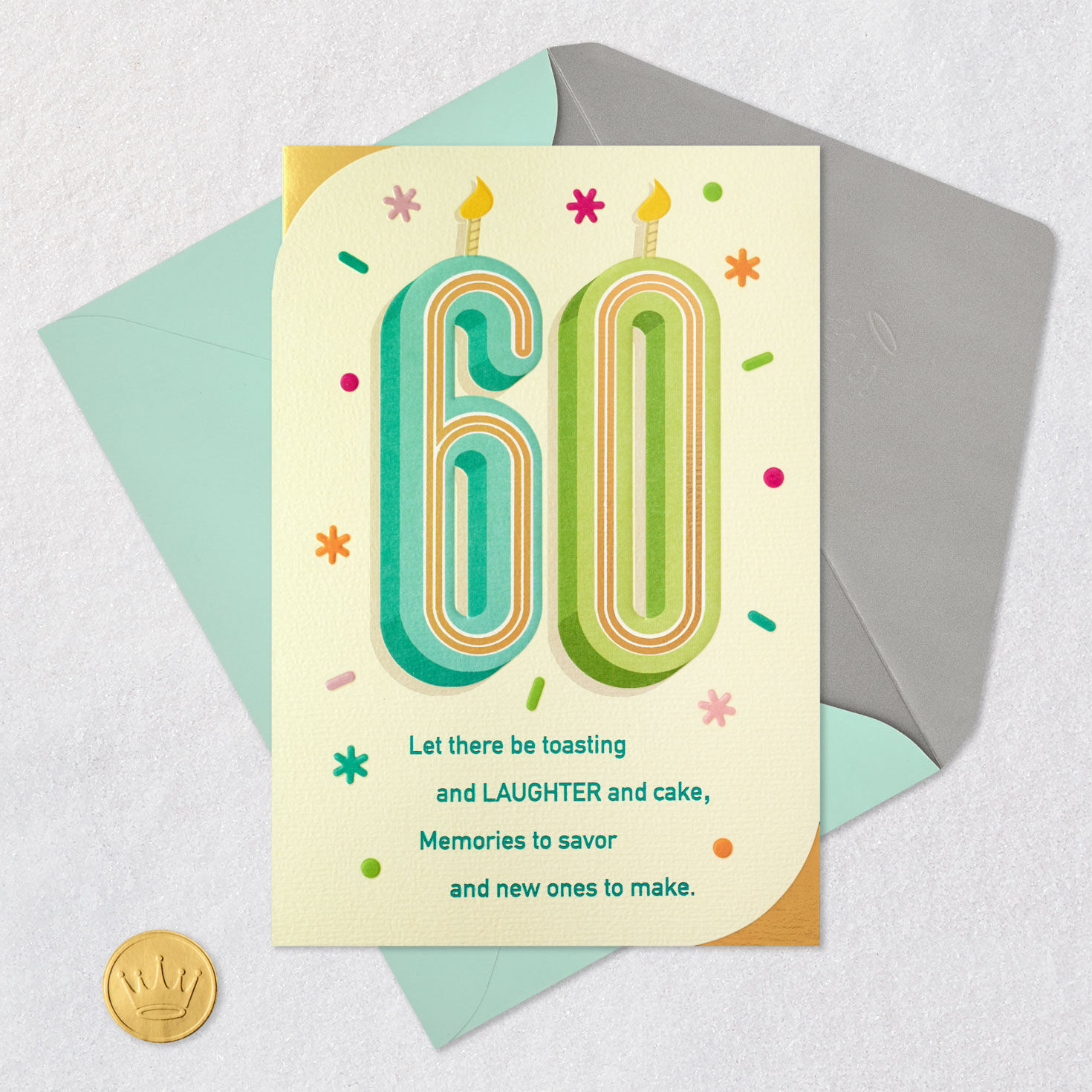 Numeral Candles and Sprinkles 60th Birthday Card Card Front with Envelope and Gold Seal image number 6