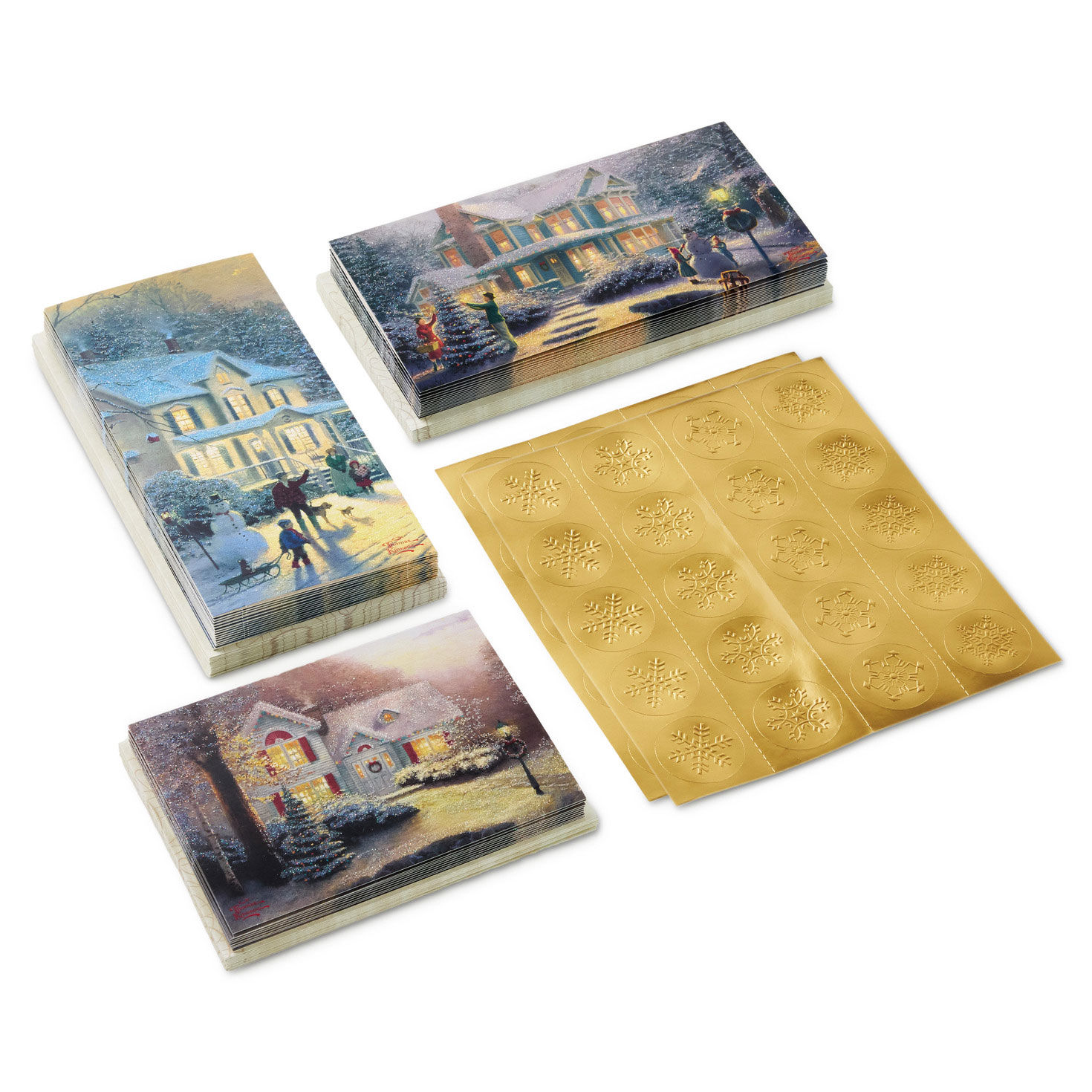 Thomas Kinkade Snowy Houses Assorted Christmas Cards, Box of 40