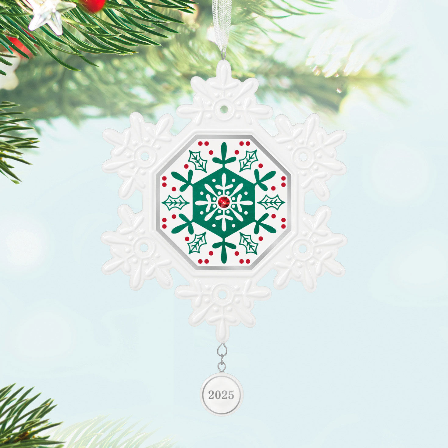 Snowflake 2025 Keepsake Ornament Hanging on tree image number 2