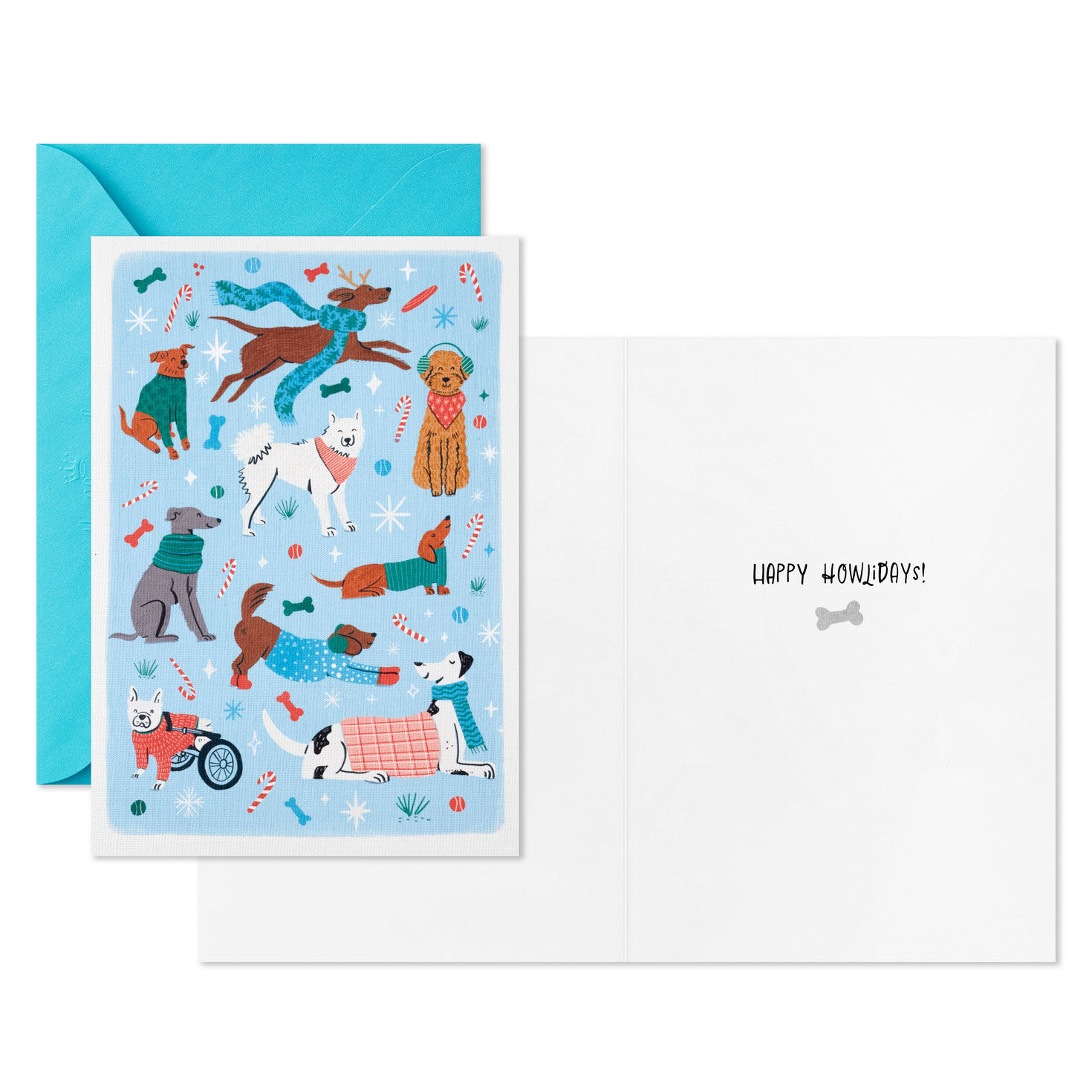 Festive Dogs on Blue Packaged Christmas Cards, Set of 5, , large image number 3