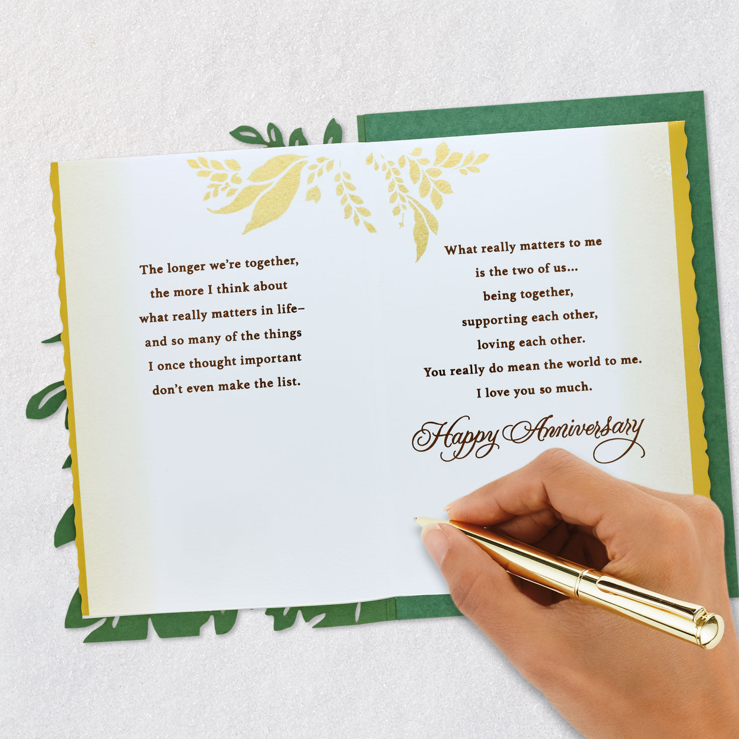 Green and Gold Leaves Our Anniversary Card signing card image number 7