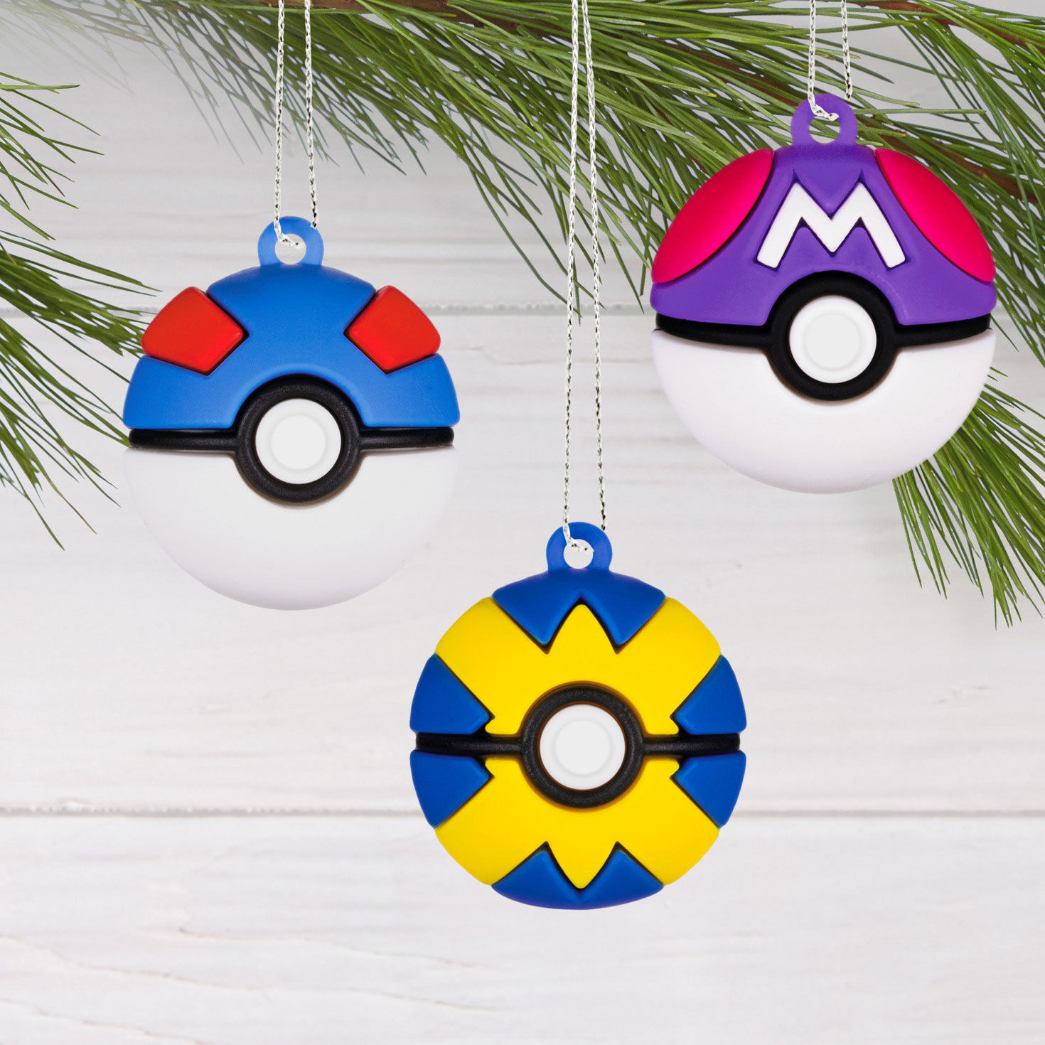 6 Pok&eacute;mon Pok&eacute; Balls Mini Christmas Ornaments hanging on tree image number 2