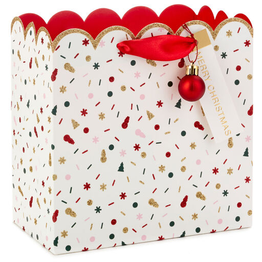 7.7" Festive Confetti Medium Square Christmas Gift Bag, 