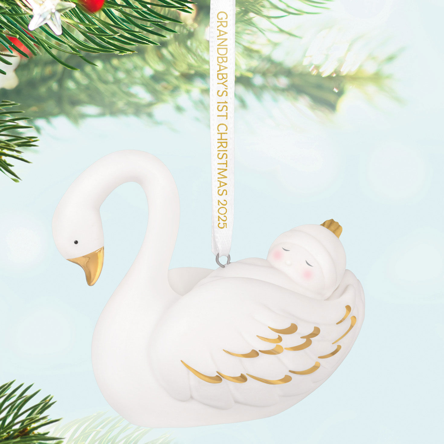 Grandbaby's First Christmas Swan 2025 Porcelain Ornament for only USD 30.99 | Hallmark