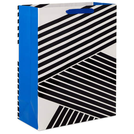 15.5" Black and White Zigzag Extra-Large Gift Bag, , large