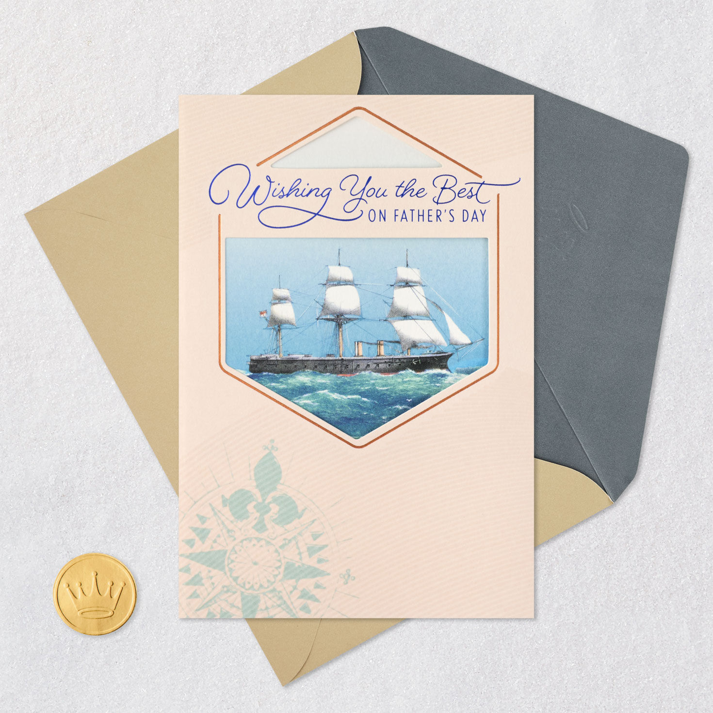 Ship in Octagonal Frame Father's Day Card Card Front with Envelope and Gold Seal image number 6