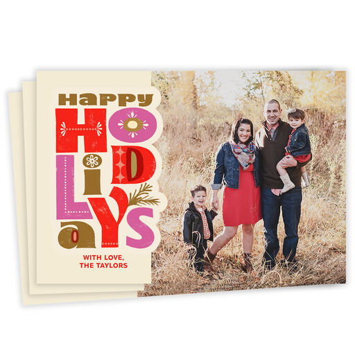 Bold Folk Art Lettering Flat Holiday Photo Card, 