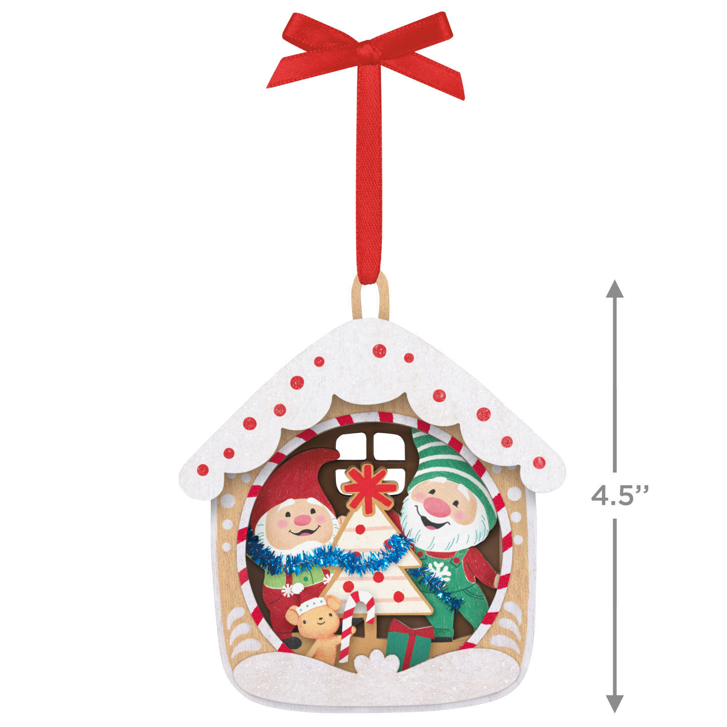 Gnomes Decorating Tree in House Keepsake Ornament measurement image number 3
