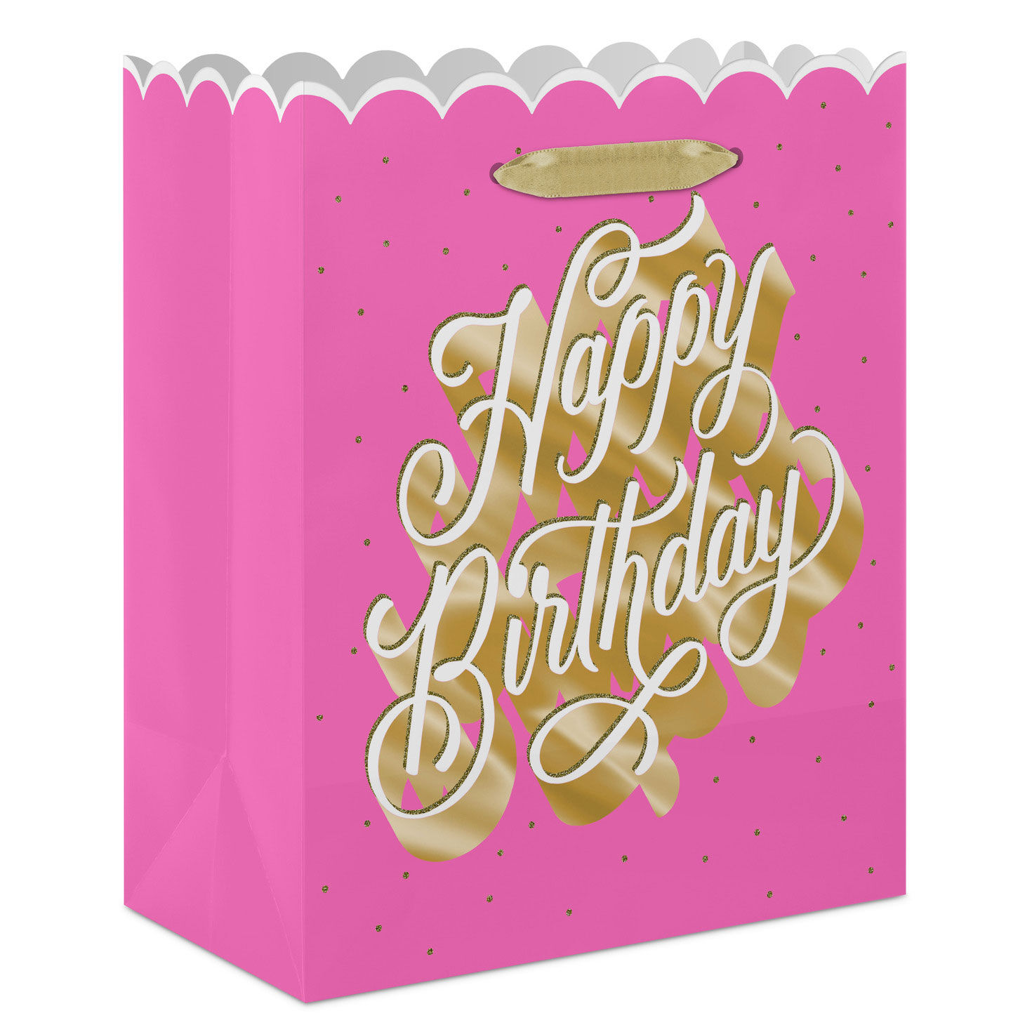 Gold and White Happy Birthday Script Large Gift Bag Back image number 6