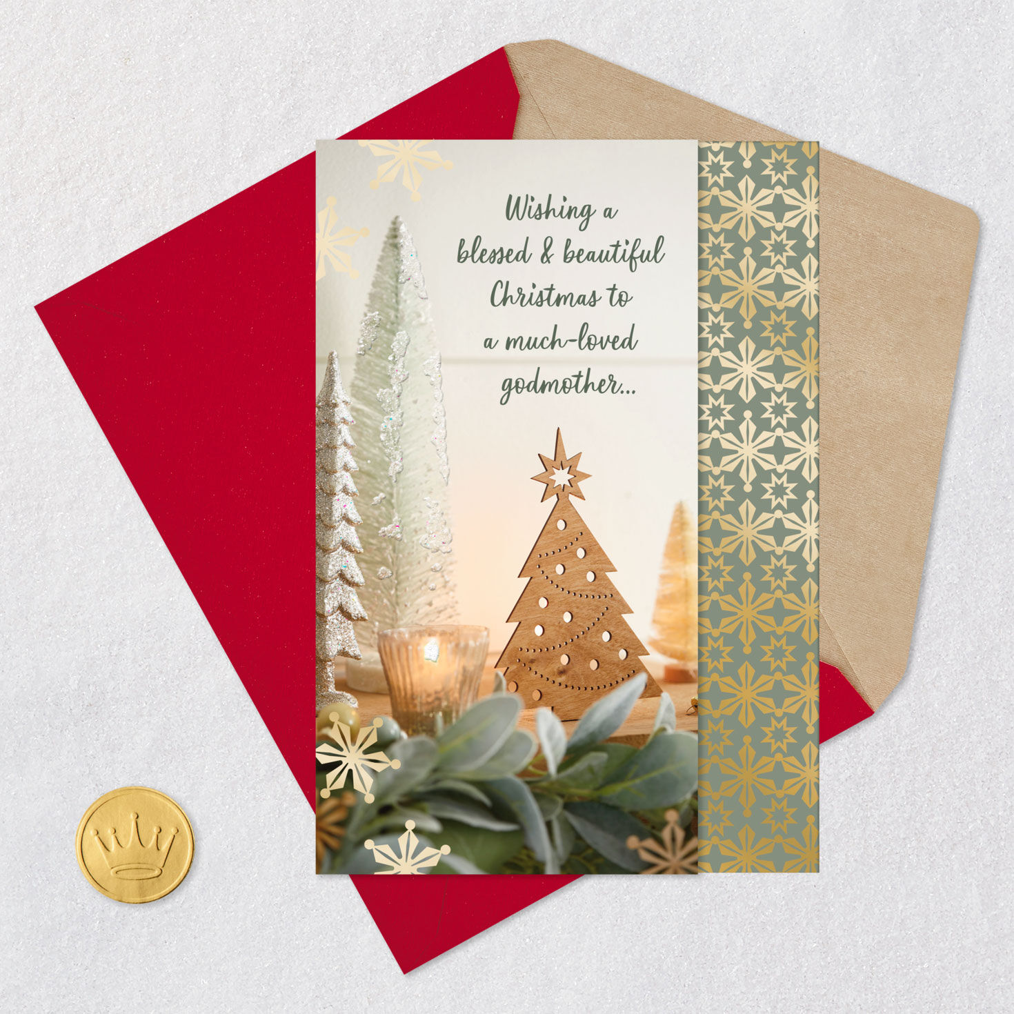Holiday Trees and Candle Godmother Christmas Card Card with envelope and Seal image number 6