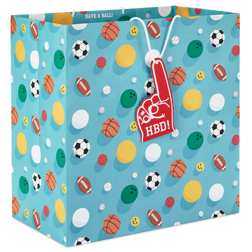 15" Sports Balls on Blue Extra-Deep Birthday Gift Bag, 
