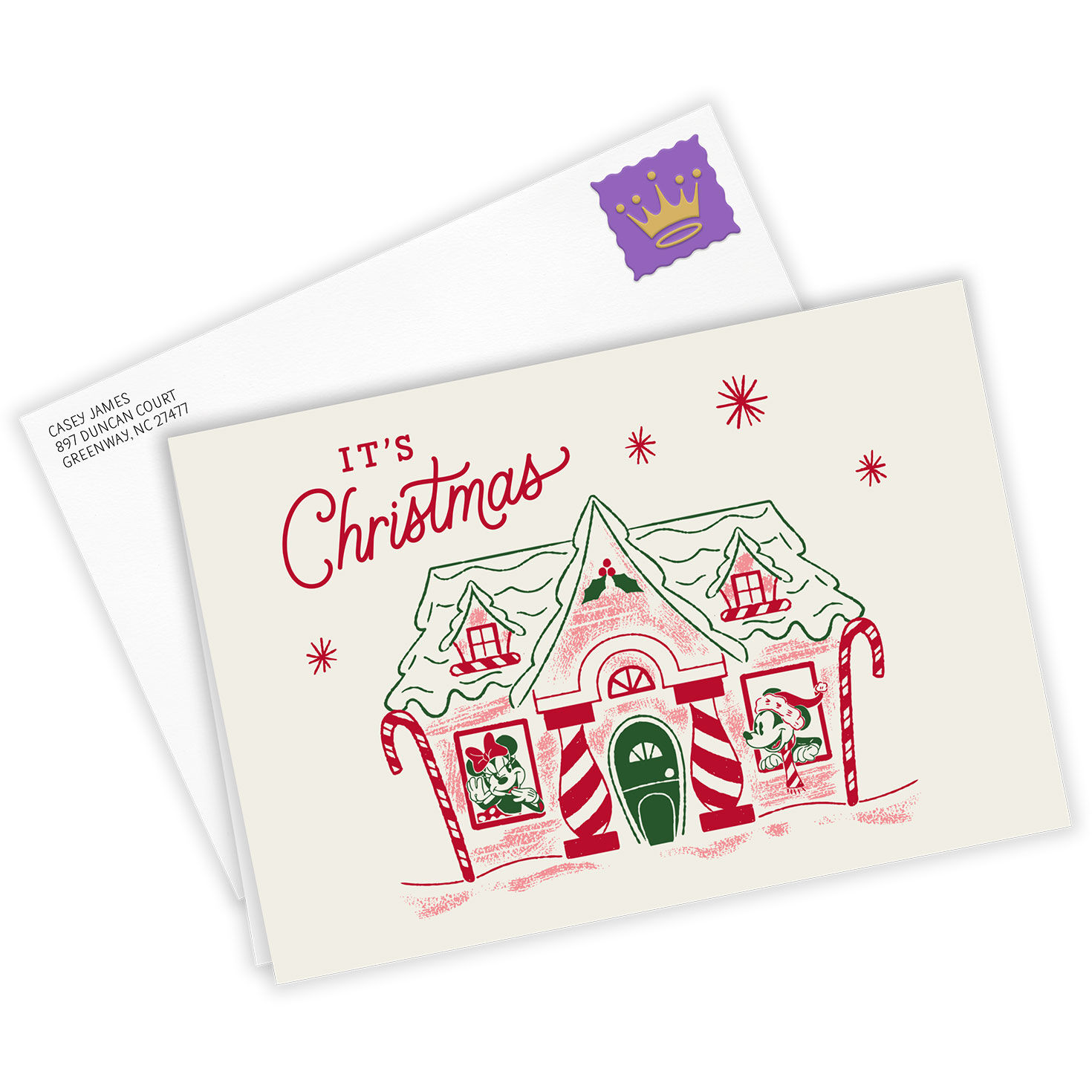 Mickey Minnie House Personalized Christmas Card Card Front with Envelope image number 2