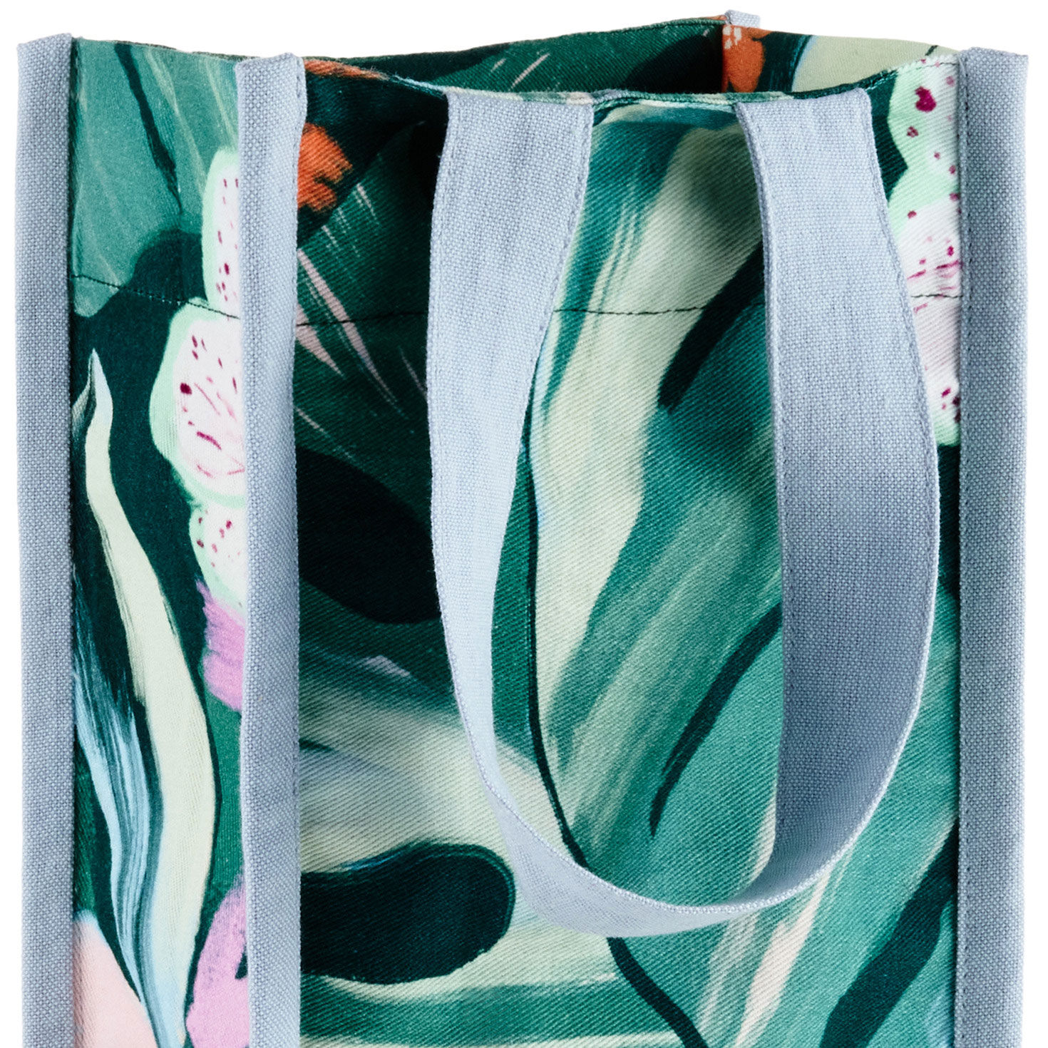 Green Floral Print Canvas Wine Bag upclose view image number 3