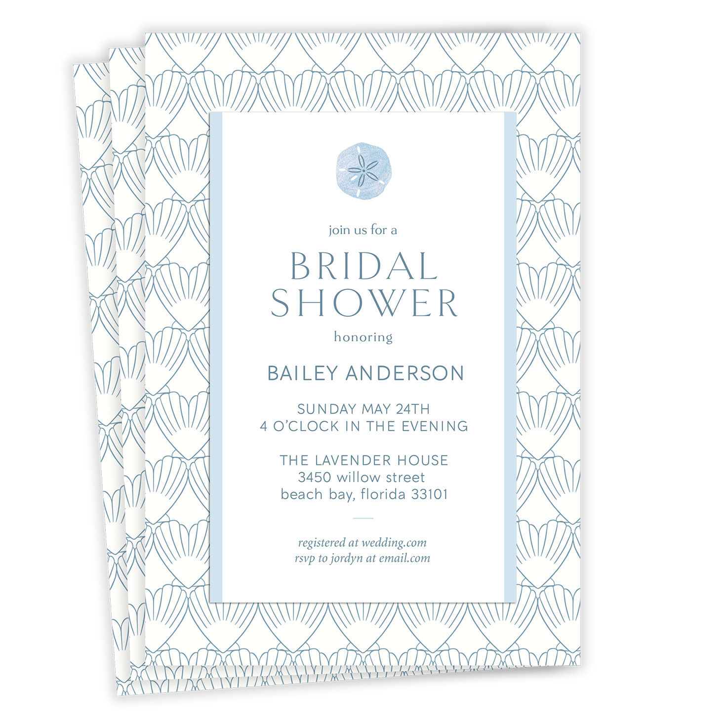 Elegant Shells Flat Bridal Shower Invitation