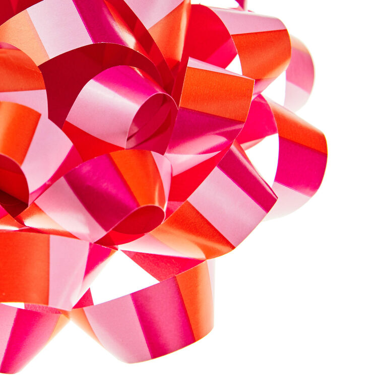 4.6" Pink and Coral Stripe Recyclable Gift Bow, Pink & Coral Stripe, large image number 4