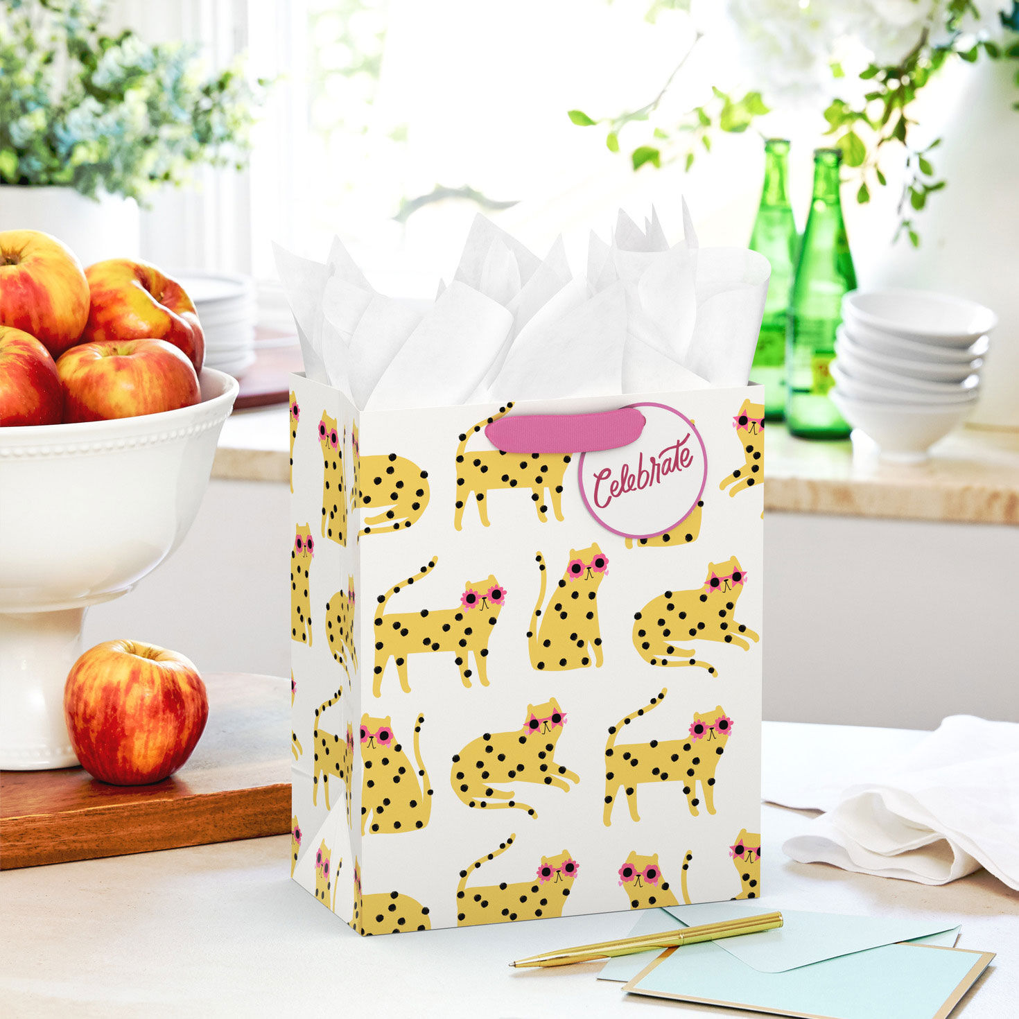 Polka-Dot Cats Wearing Sunnies Medium Gift Bag in use image number 2