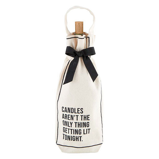 Candles Getting Lit Tonight Canvas Wine Bottle Tote Bag, 14.5", 