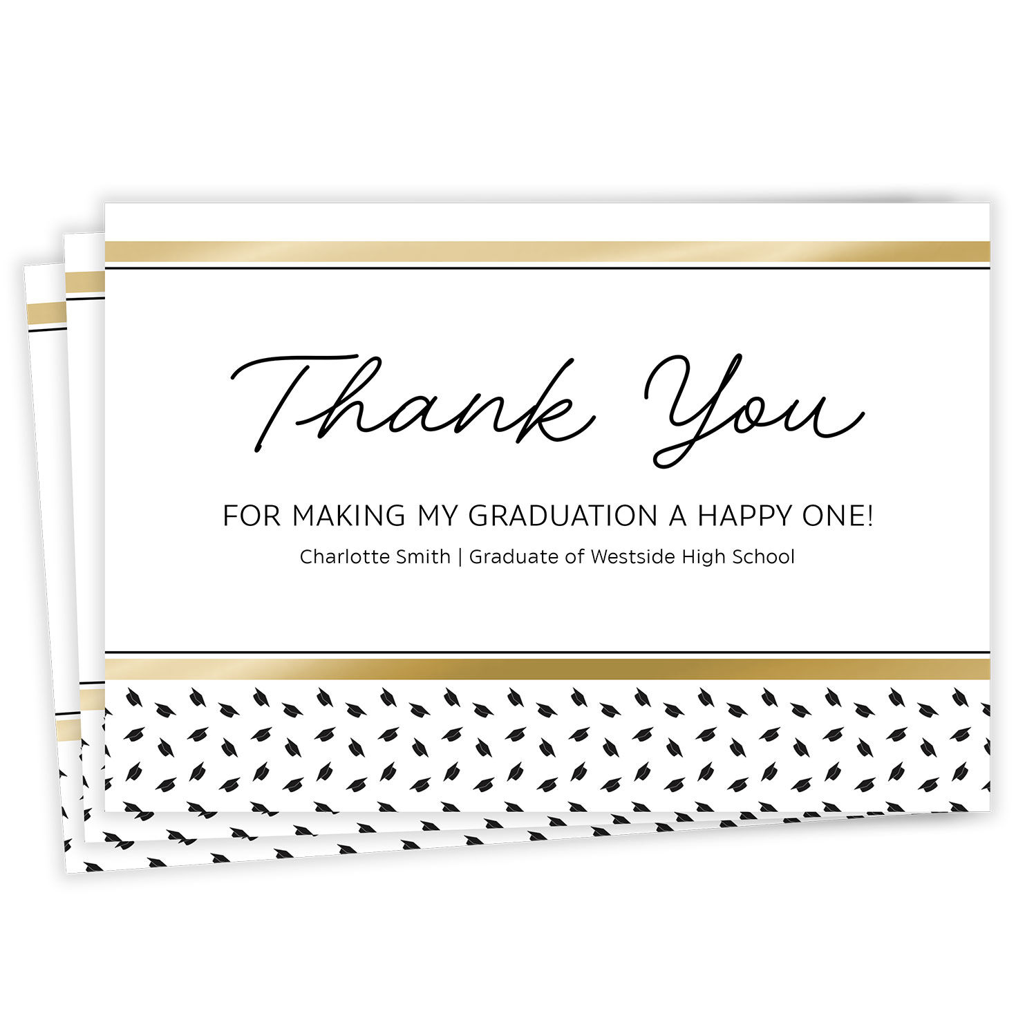 Gold and Black Preppy Hats Flat Graduation Thank You Card