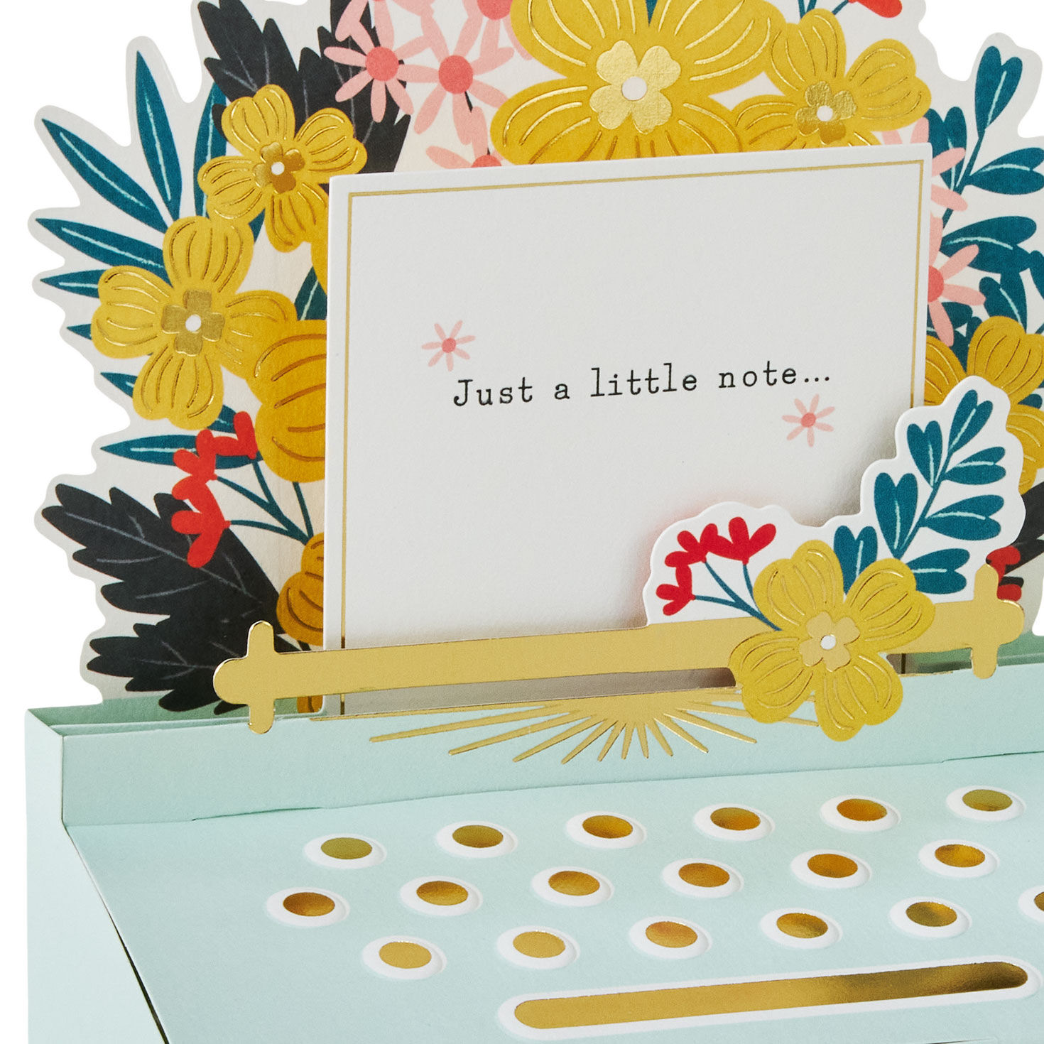 Yellow Flowers in Green Typewriter Pop Up Birthday Card Pop-up detail image number 4