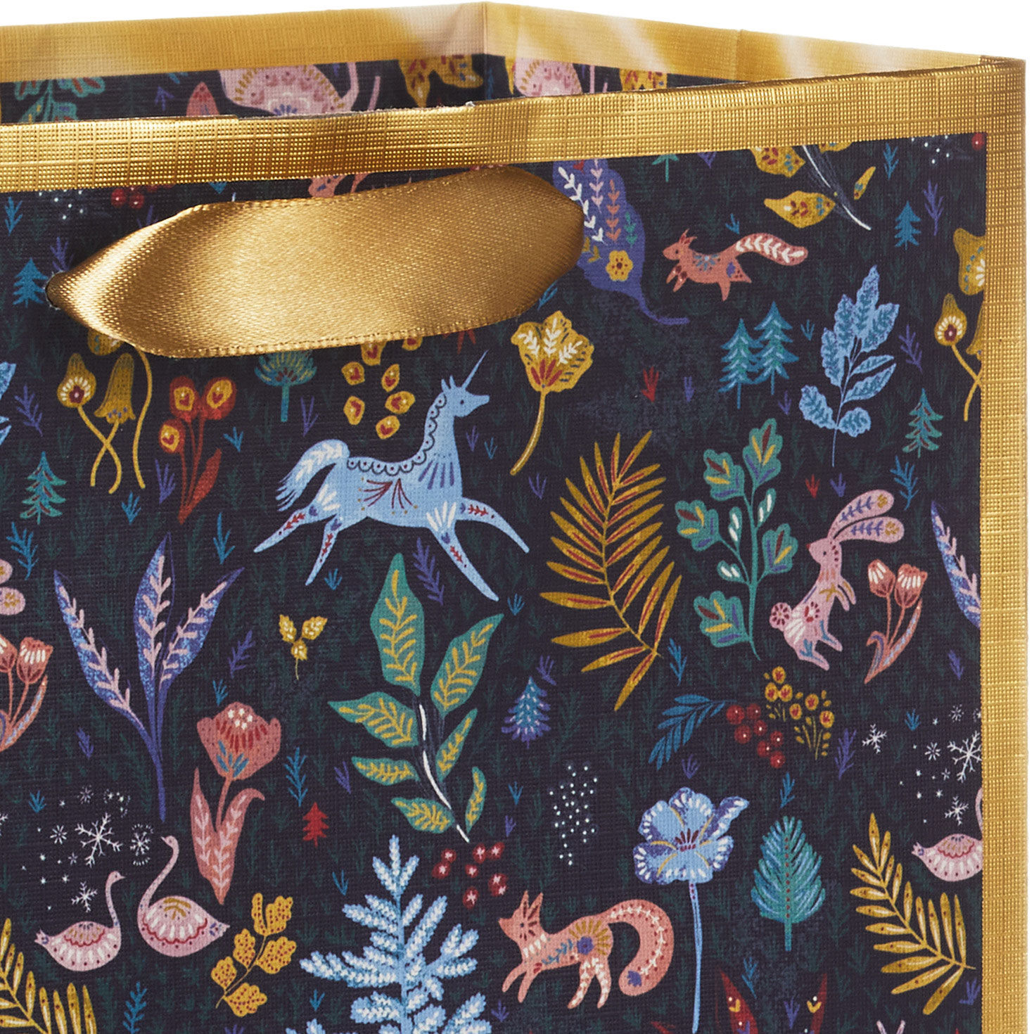 Colorful Holiday Toile on Navy Medium Gift Bag Handle Detail image number 4