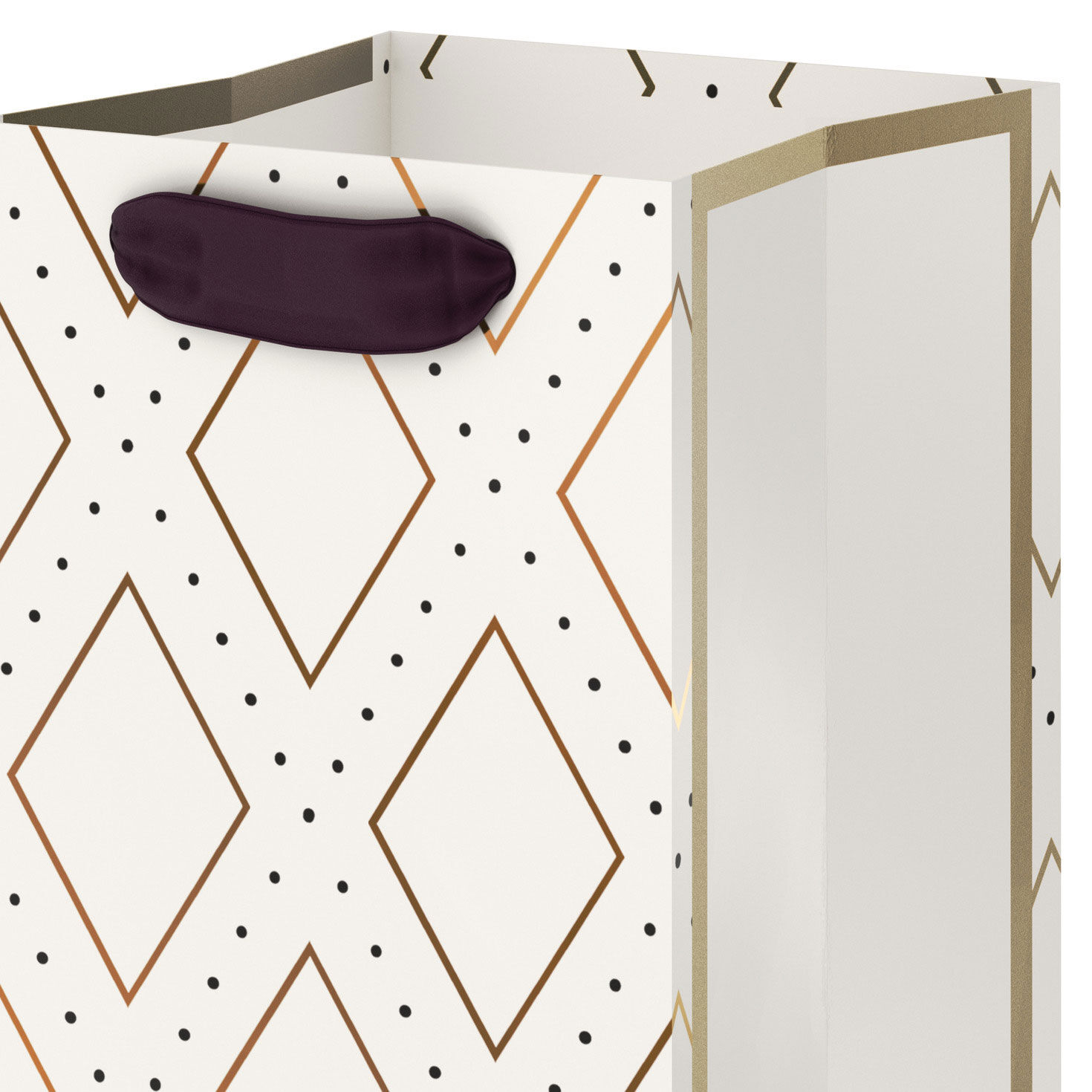 Gold Diamonds and Dots on Cream Wine Bag Handle Detail image number 4