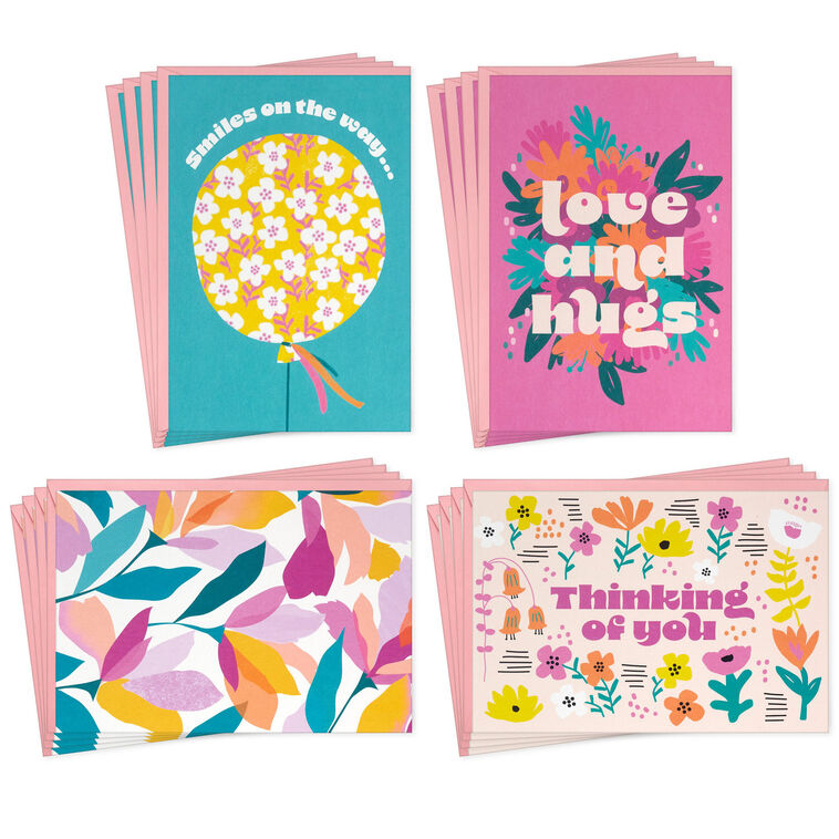 Flowers and Balloons Assorted Encouragement Cards, Pack of 16