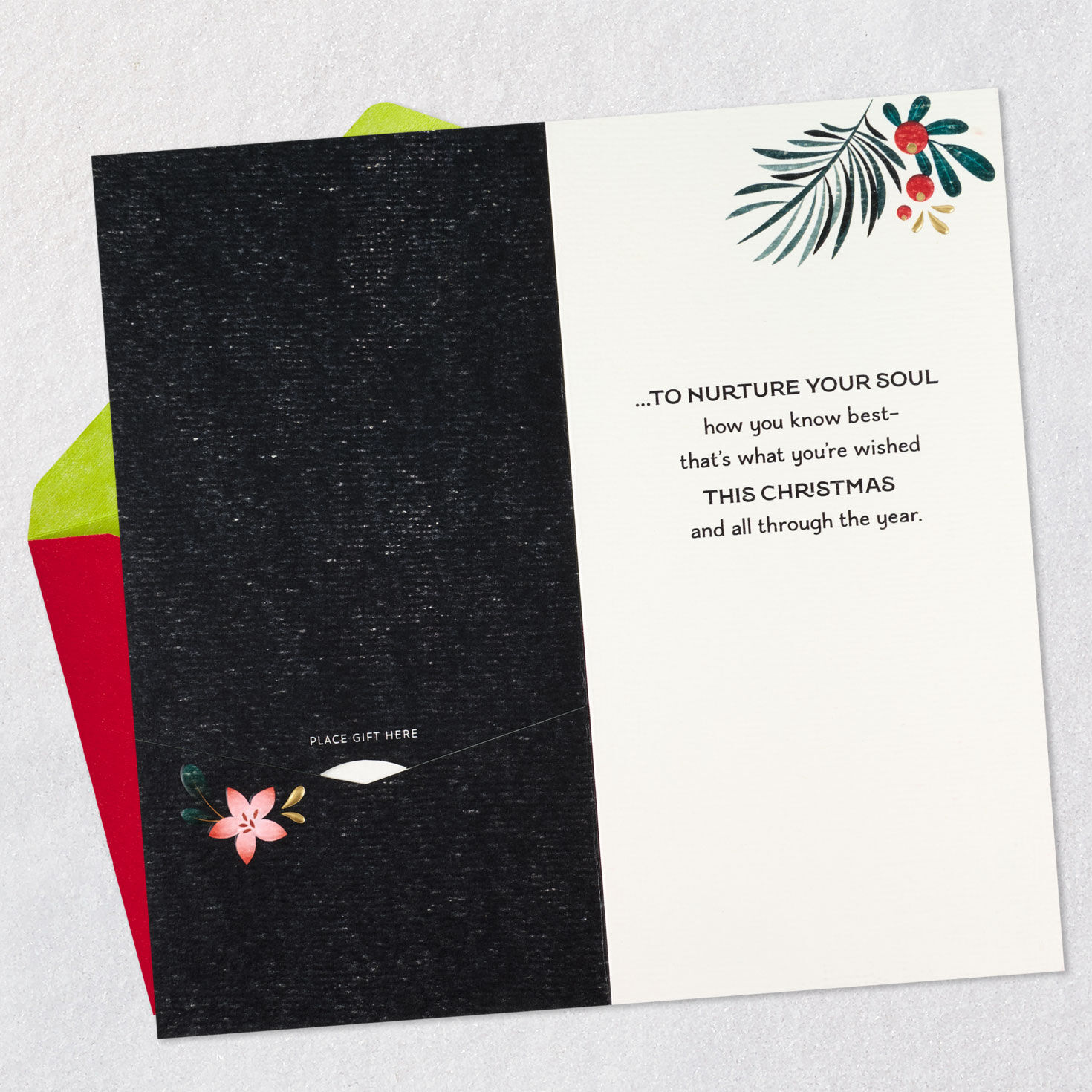 Modern Holly and Ivy Gift Card Holder Christmas Card Open card with envelope image number 4