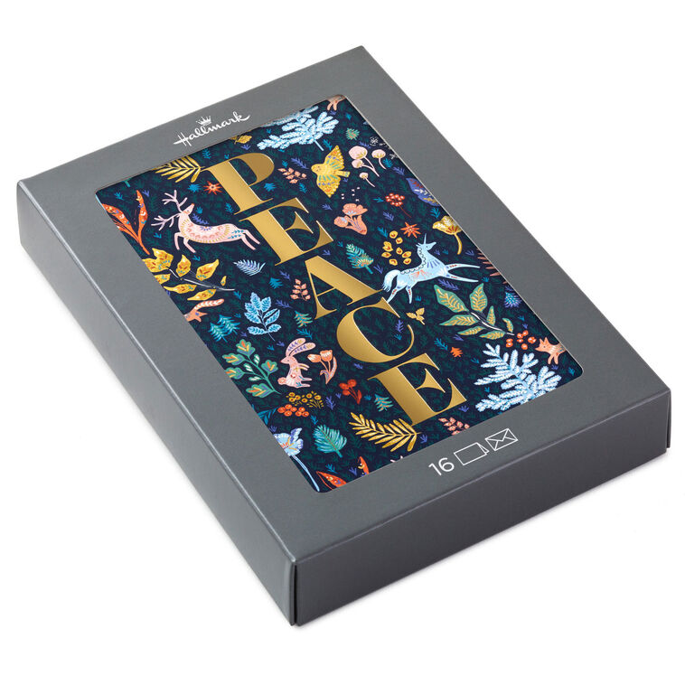 Gold Lettering on Blue Botanical Boxed Christmas Cards, Pack of 16