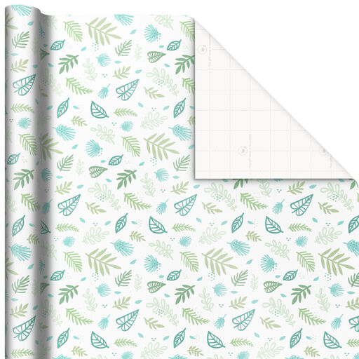 Green Leaves on White Wrapping Paper, 25 sq. ft., 