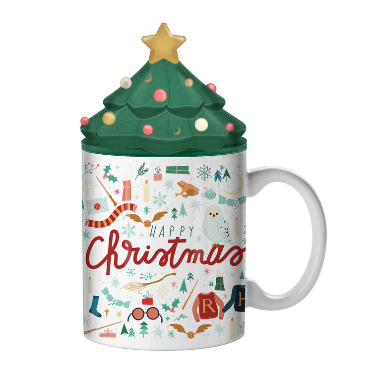 Silver Buffalo Harry Potter Happy Christmas Mug With Tree Lid, 18 oz.