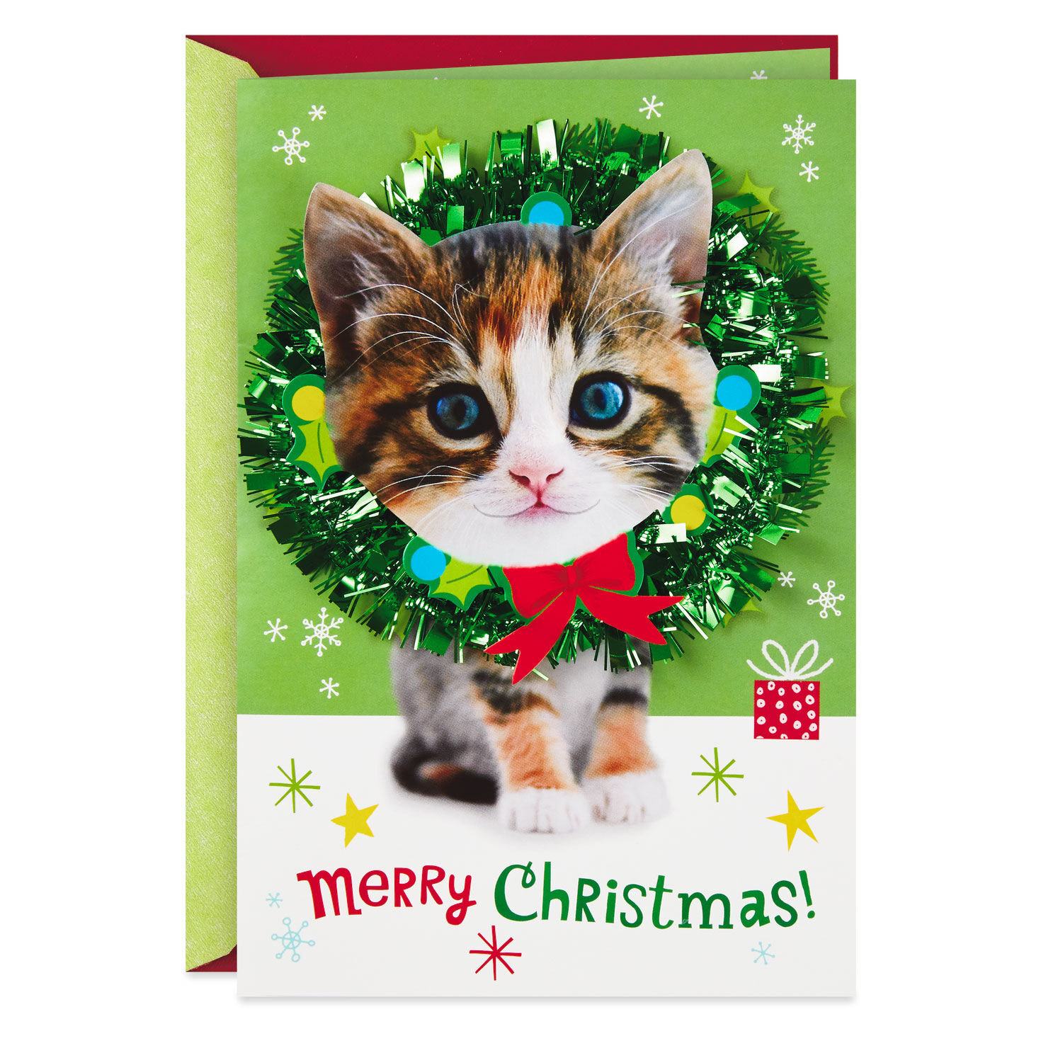 Cat in Wreath Musical Christmas Card