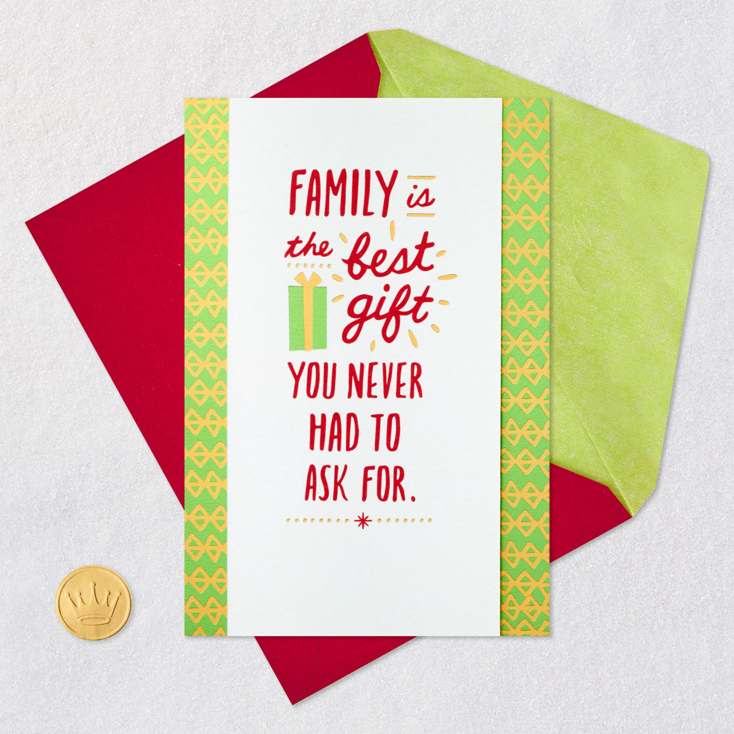 Red Letters and Lime Green Christmas Card Card Front with Envelope and Gold Seal image number 5