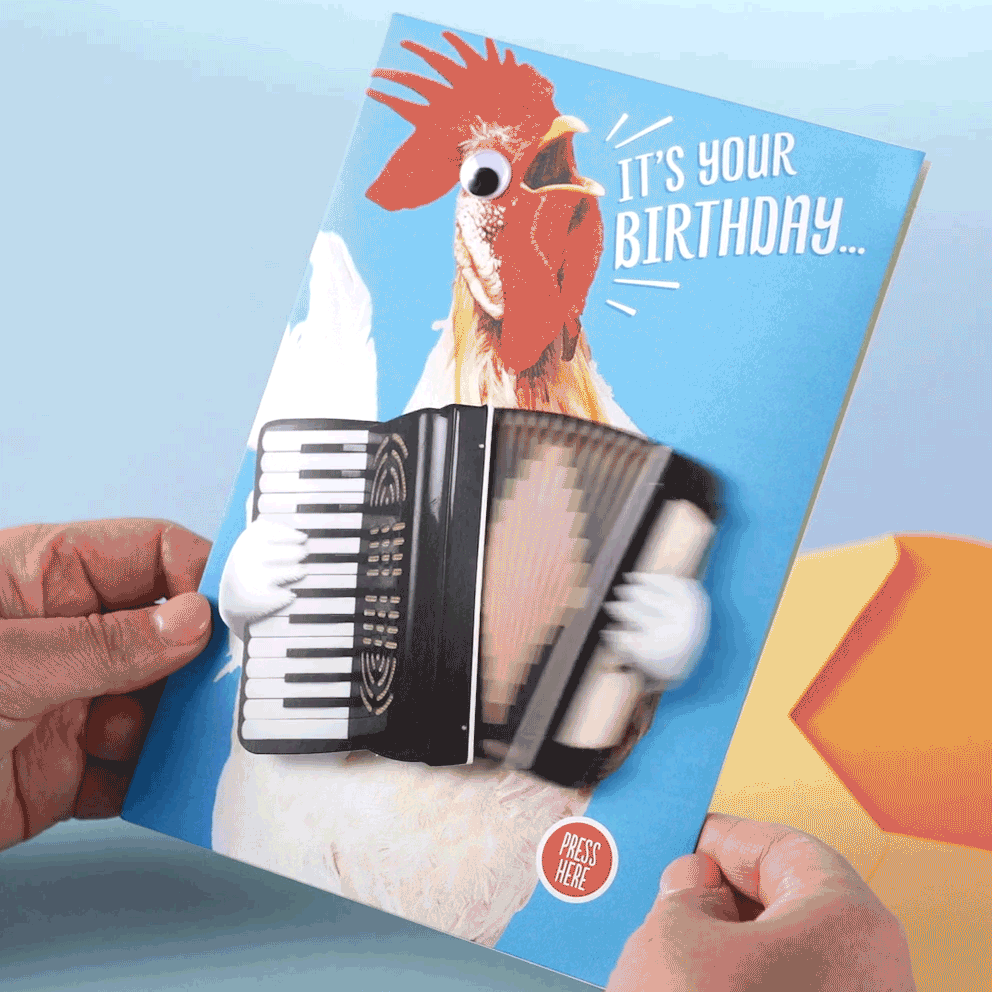 Chicken With Accordion Birthday Card With Motion gif image number 2