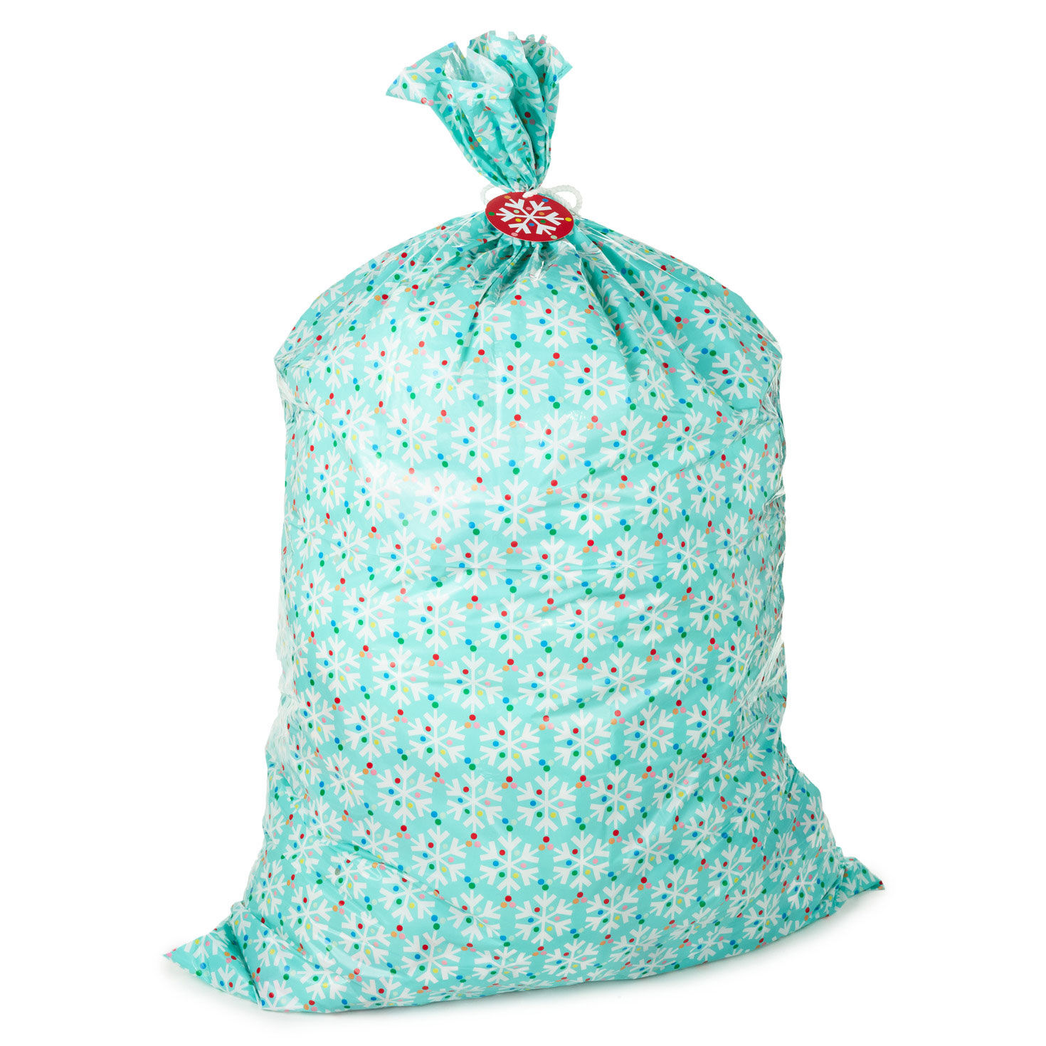 13" Snowflakes on Light Blue Giant Plastic Christmas Gift Bag With Gift Tag